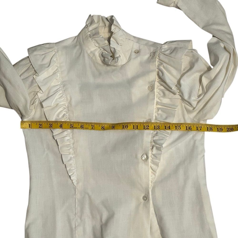 Vintage 70s Prairie Victorian Ruffles Puff Sleeve High Neck Bib Cottagecore M - Picture 12 of 16